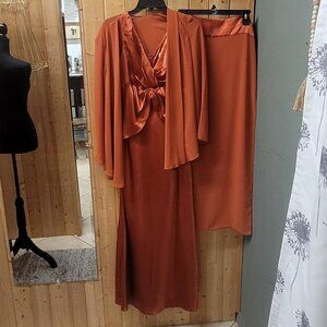 Stunning Orange Satin Three-Piece Bridesmaid Dress - Size 4